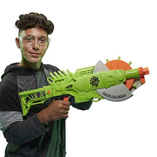 NERF Zombie Strike Ghoulgrinder Blaster -- Rotating 10-Dart Wheel, 10 Official Zombie Strike Elite Darts -- for Kids, Teens, Adults