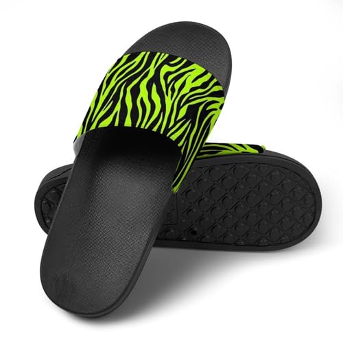 Neon Green Zebra Pattern House Slippers for Women Men Lightweight Open-toe Slide Shoes for Bathroom Swimming Beach4