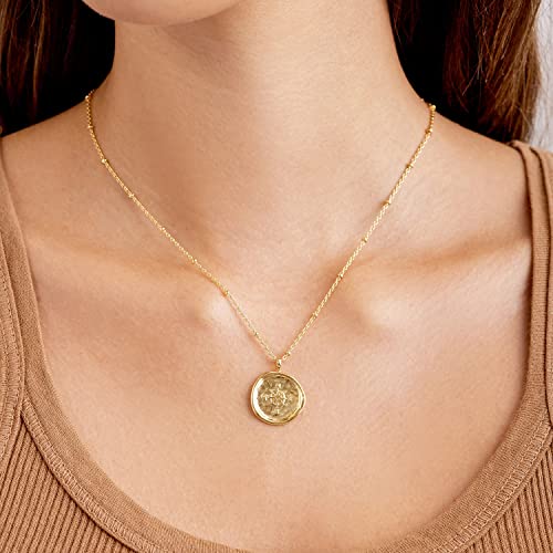 Gorjana Women's Compass Coin Pendant Necklace, 18K Gold Plated Medallion, Adjustable 19 Inch Chain #TOP2