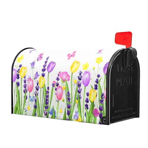 Image of Spring Summer Flowers Mailbox Cover Magnetic Oversize 25x21 Inch Spring Summer Flowers Mailbox Wraps Welcome Seasonal Post Letter Box Decor for Home Garden Yard