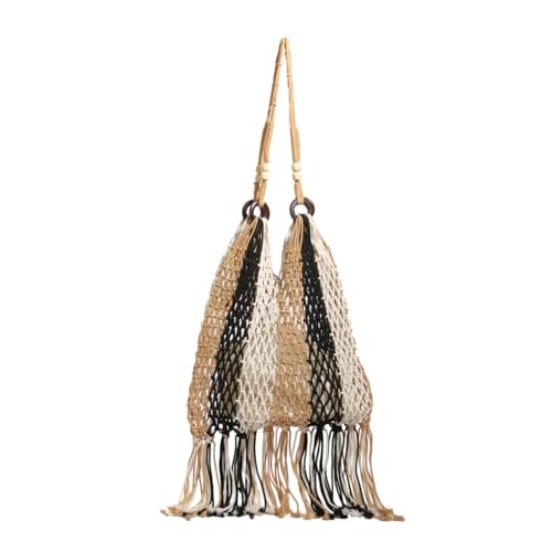Image of GRPKSSIB Boho Beach Bags Knitted Tote Bag Bohemian Crochet Purse Handbags Summer Shoulder Bag Tassels for Women