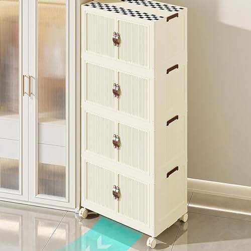 Abschließbare Aufbewahrungsbox aus Kunststoff mit Deckel und magnetischen Türen, 3 Etagen, Rolleimer mit abschließbaren Rollen, ideal für Schlafzimmer, Wohnzimmer, Flur und Büro (49 cm)
