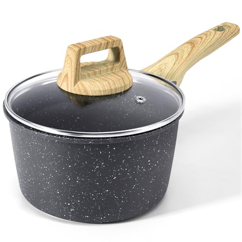 GiPP 3.6QT Nonstick Sauce Pan with Lid - Large Non Stick Saucepan Cooking Pot with Stay-cool Handle, Kitchen Pots Granite Sauce Pot Induction Compatible, PFOA Free, Grey