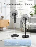 Midea FS40-15FR Standventilator Leise mit Fernbedienung,3 Geschwindigkeitsstufen,LED Anzeige, 7,5H Timer,höhenverstellbar, 80°Oszil-lationsfunktion, 55W Kraftvoller,Ventilator,Luftzirkulation, Schwarz – Ansicht 2