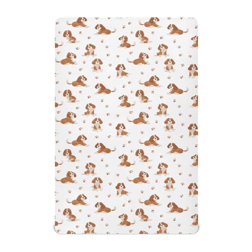 Image of Baby Crib Sheet Cavalier King Charles Spaniel Dog Crib Mattress for Boys and Girls Playard Sheet Soft Breathable Fitted Baby Mattress Cover 52x28in