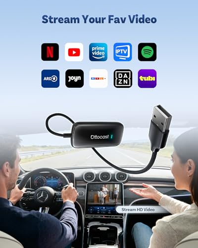 Image of OTTOCAST Play2Video Ultra 2025 Magic Ai Box Wireless CarPlay & Android Auto Adapter with Inbuilt YouTube, Netflix 4GB RAM+32GB ROM, USB-A & Type-C Compatible