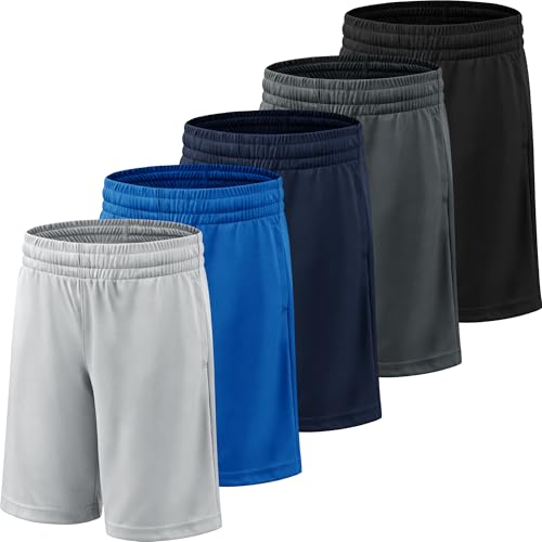 YOIOWVY 5er Pack Kurze Hosen Jungen Sporthose Jungen Atmungsaktive Casual Shorts für Laufen Basketball & Fußball Schnelltrocknende leichte Funktionsshorts mit Taschen