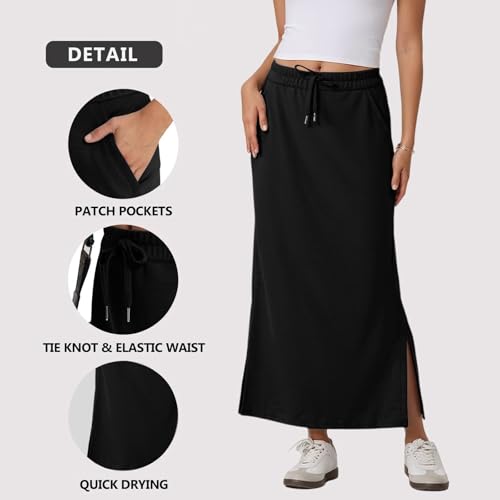 Long Skirts for Women Fall Maxi Skirt High Waist Trendy Drawstring Side Slit Casual Long Athletic Sweat Skirts4