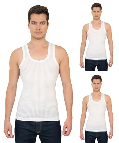 Image of Lux Cozi Men's White Premium Cotton Round Neck Ribbed Vest | Pack of 3 |