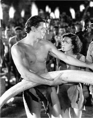 Tarzan Johnny Weissmuller Maureen O'sullivan Elephant Tusk Vintage Photograph