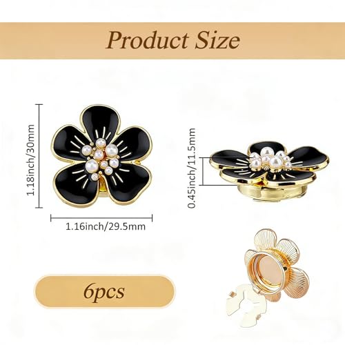Vordpe 6 Pieces Camellia Button Covers Manschetten with White Flowers, Decorative Alloy Shirt Button Clips, Flower Button Covers Set for Women Shirts, Dress — view 2