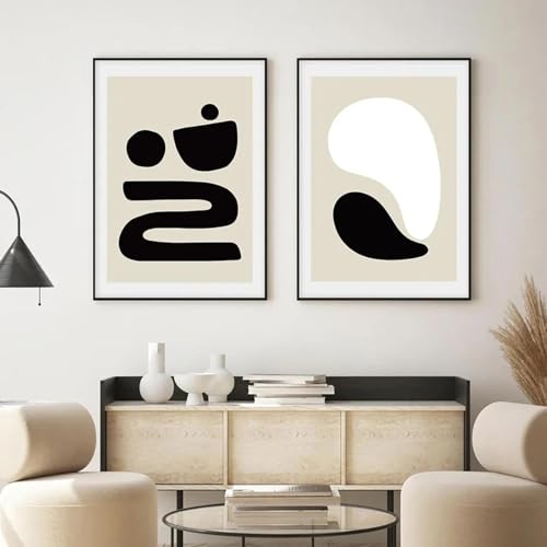 Affiche abstraite géométrique noire et beige pour créer une ambiance zen dans votre salon moderne