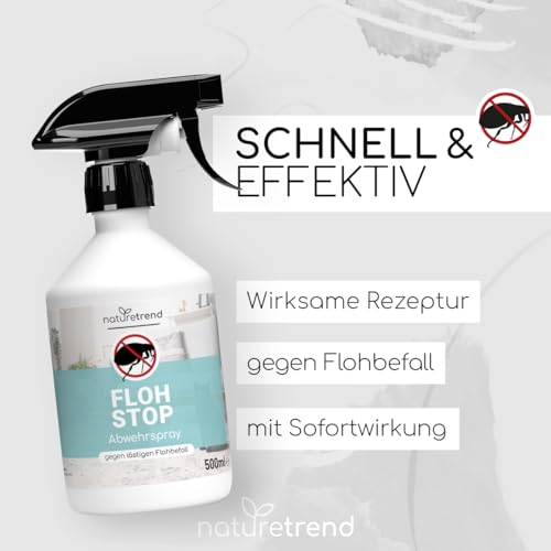 naturetrend Floh Stop Abwehrspray 500ml - Effektives Flohspray zur schnellen & langfristigen Abwehr I Effektives Mittel gegen Flöhe Anti Floh Spray