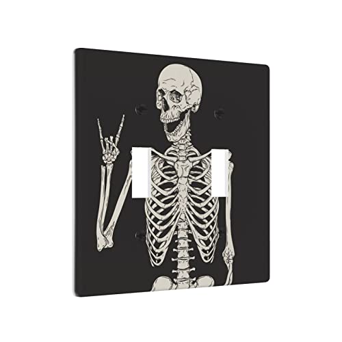 Funny Skull Skeleton 2 Gang Light Switch Wall Plate Cover Decorative Double Toggle Wallplate Faceplate For Bedroom Kitchen 4.5" X 4.5" #TOP1