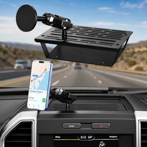 Image of Surfcabin No Punching Required Dash Phone Holder, Compatible with 2015-2020 F150 2017-2022 F250 F350, Metal Cellphone Mounting Bracket Stand for Most CellPhones (Magnetic Type)