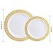 WDF 100pcs Gold Disposable Plastic Plates - Gold Disposable Plates include 50 Dinner Plate 10.25inch,50 Salad/Dessert Plate 7.5inch for Party/Weddings