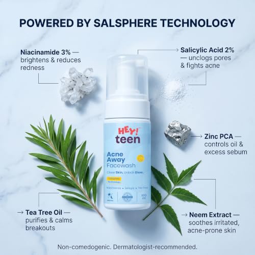 Image of HEY TEEN Acne Face Wash for Teens & Kids 9+ Years | Foaming Cleanser for Boys & Girls | Helps Reduce Pimples, Acne & Excess Oil | with Niacinamide, Neem & Zinc PCA | Daily Face Wash for Oily Skin