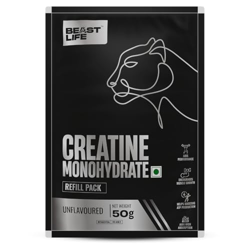 Image of BEASTLIFE Super Micronized Creatine Monohydrate 50g Refill Pack | 16 Servings Unflavoured Powder| NABL Lab Tested | Premium Sports Nutrition for Strength & Performance