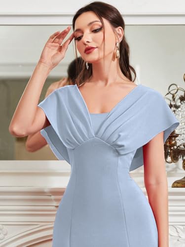 Image of Shasmi Women's & Girl's Solid A-Line Maxi Dress | V-Neck Pleated Bodice | Cap Batwing Sleeves | Fit & Flare Evening Gown (Dress 274)
