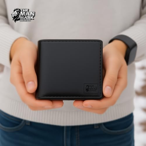 Image of Mens Wallets - Full Grain Original Leather RFID Wallet for Men, 6 Card Slots, 1 Coin Pocket, 1 ID Window, Zip Pocket /Card & Cash Holder & 1 Secret Comapartment (Large, Black)
