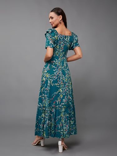 Image of Miss Chase Women Pleated V Neck Full Sleeves Relaxed Fit Midi Length Dress