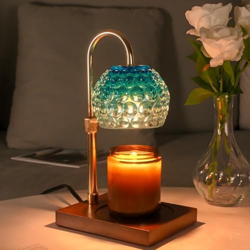 Candle Warmer Lamp Timer - Christmas Gifts for Women Mom, House Warming Gifts New Home Decor Modern Farmhouse Decor, Glass Candle Warmer Wax Melt with 2 Bulbs Blue
