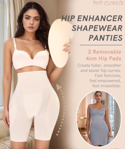 Image of POP CLOSETS Womens Hip Pads Shapewear Butt and Hip Enhancer Shapewear | High Waisted Shapewear Tummy Control, Shapewear Shorts with Hip Pads for Hip Enhancement, Butt Lifting, Seamless Under Dress