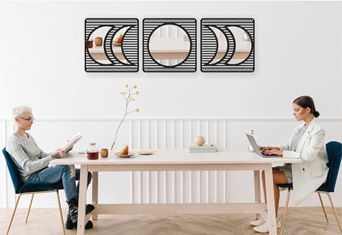 Image of Abstract Geometric Acrylic Mirror Wall Decor Set of 3 | Modern Decorative Wall Art for Living Room, Bedroom & Office | Silver Acrylic with Black Laminated Pine Wood MDF