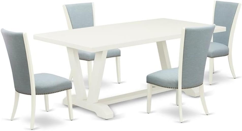 East West Furniture V027VE215-5 5 Piece Dining Table Set for 4 Includes a Rectangle Kitchen Table with V-Legs and 4 Baby Blue Linen Fabric Parson Dining Chairs, 40x72 Inch, Multi-Color