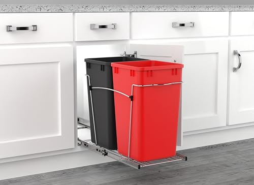 Image of Rev-A-Shelf Double Pullout Garbage Trash Cans for Kitchen Cabinets, 27 Qt