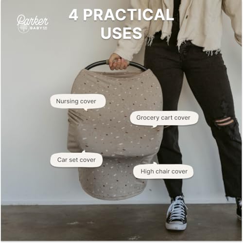 Image of Parker Baby 4 in 1 Car Seat Cover for Girls and Boys - Stretchy Carseat Canopy, Nursing Cover, Grocery Cart Cover, High Chair Cover - inchPebble inch