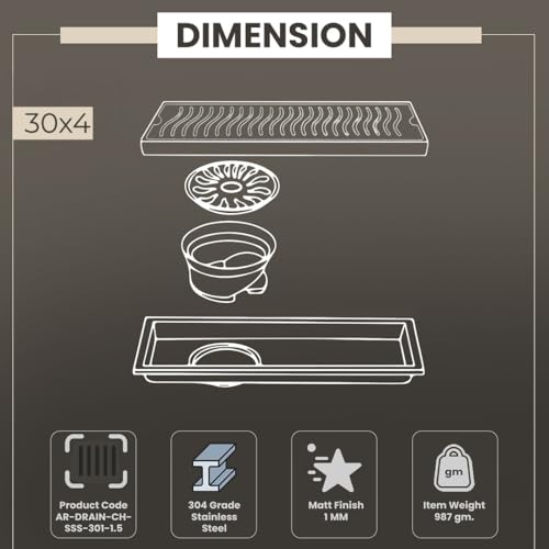 Image of EVANEX 30x4 Inch Shower Drain Channel | Linear Bathroom Drainer | Waste Water Floor Drain Channel | 304 Stainless Steel Bathroom Drainer with Anti Cockroach Trap | Bathroom Jali
