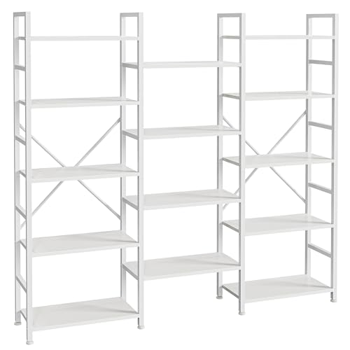 Image of SUPERJARE Triple Bookshelf, Bookcase with 14 Open Display Shelves, Wide Book Shelf Book Case for Home & Office, 5 Tier, White
