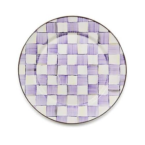 MACKENZIE-CHILDS Enamel Charger Plate, Purple-and-White Violet Check