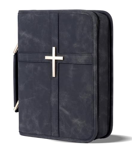 Vegan Leather Bible Cover Case Bible Bag with Phone Pocket Bible Case for Men Women Christian Gift Box Packaging (Black)
