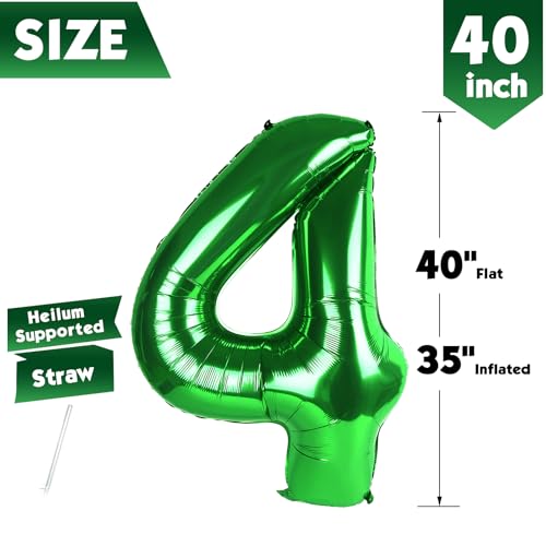 Image of 40 Inch Green Number 4 Balloon Birthday Party Decorations for Men & Women | 40 Inch Green inflatable foil number balloons, large birthday decorations for 4th birthday