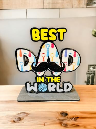 Image of WARMINGO DE Father's Day Combo Best Dad in The World Wooden Table Decor & Gold Plated Hanuman Chalisa | Best Gift for Father Papa Dad | Religious & Modern Gift
