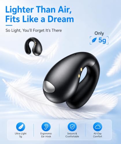 Boytond Ultra Open Ear Earbuds - Comfortable Clip-On Bone Conduction Earbuds, Over-The-Ear Open Headphones with Waterproof Build for Running, Gym Workouts, and Outdoor Sports, Shadow Black - image 4