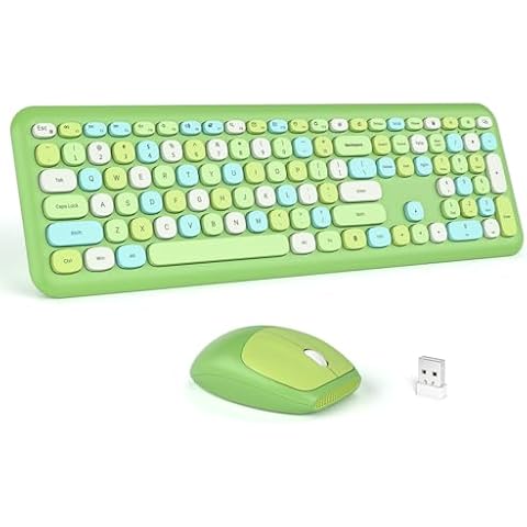 Wireless Keyboard and Mouse Combo - MOFII Green Full-Sized Plug and Play Colorful Keyboard - Silence Keycap Keyboards with USB-A 2.4G Receiver, for Laptop, Windows, PC, Desktop Cover