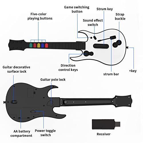 Nbcp Guitar Hero Guitar, Wireless Pc Guitar Hero Controller For Playstation 3 Ps3 With Dongle For Clone Hero, Rock Band Guitar Hero Games White #TOP5