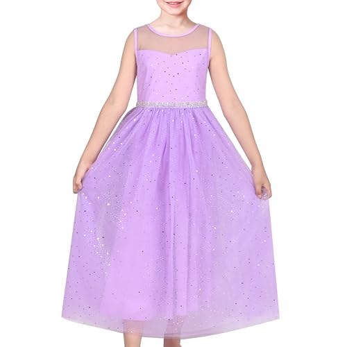 Sunny Fashion Vestido para niña Lila Resplandecer Tul Escarpado Malla Cinturón Cumpleaños Competencia Fiesta Fiesta 7 años