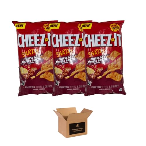 Cheez-It Snap’d Thin & Crispy Baked Cheese Snacks – Made with Real Cheese – Flavored Cheesy Crisps in Variety of Flavors | Kids and Adults Lunch box Snacks (Pack 3, Cheese & Smoky Bacon)