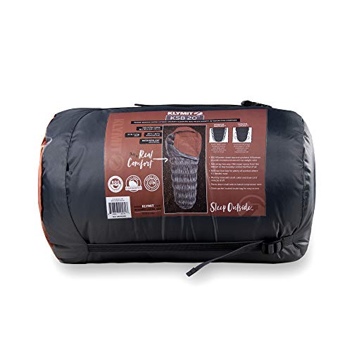Klymit KSB Lightweight Mummy Sleeping Bag, 20°F Sleeping Bag for Camping, Hiking, and Backpacking in Cold Weather, Gray, Extra Large