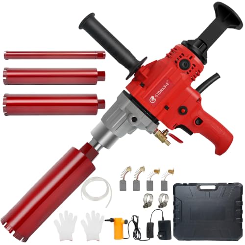 Core Drill Machine Handheld Dry and Wet Core Drill Rig 1-1/4Threaded Shaft Equipped with Wet Drill Bits 1.25 2.5 3.25 4and Water Pump Set for Concrete Bricks and Stones