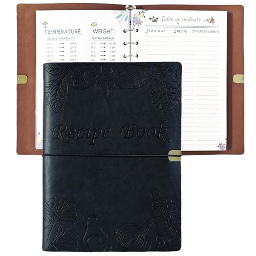Image of leeveel Blank Recipe Book to Write in Your Own Recipes, 5.6 X 8.2 Recipe Ring Binder with PU Leather Cover, Recipe Journal with 160 Recipes (black)