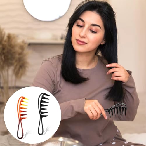 Peines de dientes anchos para rizos 2 piezas negro y ámbar miniatura 6