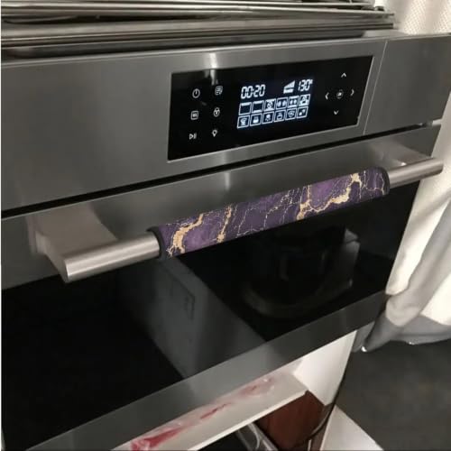 Image of 6 Pcs Refrigerator Microwave Door Handle Covers Electrical Appliances Handle Protector Keep Clean and Protected from Oil Stains, Fingerprints, Liquids, Dark Violet Gold Marble