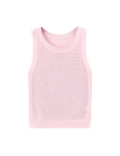 Womens Knit Sweater Vest Summer Tank Tops Round Neck Crochet Hollow Out Sleeveless Crop Top2