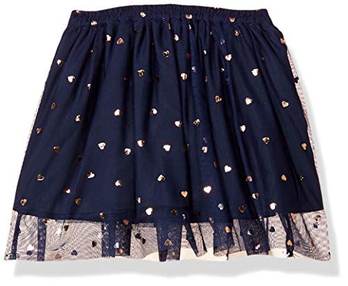 Image of Amazon Brand - Jam & Honey Girls Voluminous Skirt with a Glittery or Heart Print on The Top Layer and Elastic Waistband, Lined