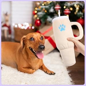 Insulated Cup Dog Toy, Funny Squeaky Toy for Chewers, Interactive Cute Plush and Stuffed Toy for Medium and Small Dogs, Perfect for Dog Birthday Gifts (40 oz, Apricot)